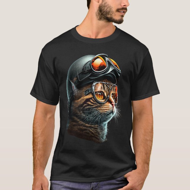 Katze mit Bikerhelm  Katzen  2 T-Shirt (Vorderseite)