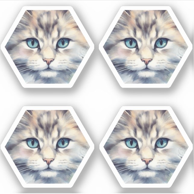 Katze mit blauen Augen Hexagon Aufkleber (Vorderseite)