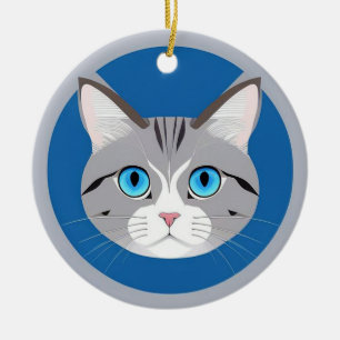 Katze mit blauen Augen Keramik Ornament