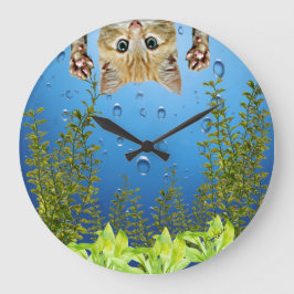 Katze mit Blick in Fisch Tank Funny Große Wanduhr