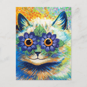 Katze mit Blume Augen Louis Wain Postkarte
