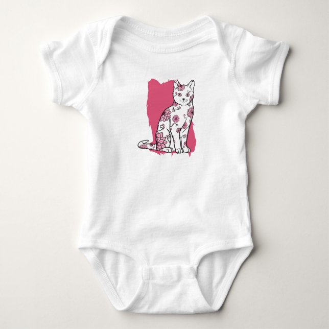Katze mit Blume Baby Strampler (Vorderseite)