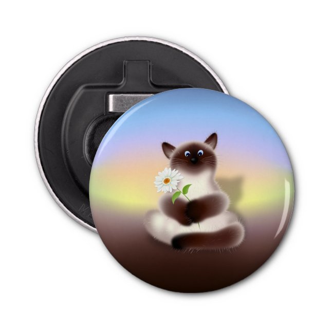 Katze mit Blume Flaschenöffner (Vorderseite)