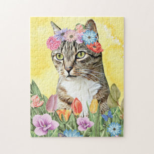 Katze mit Blume Frühjahr Puzzle
