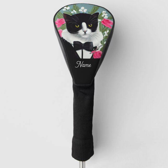 Katze mit Blume für Katzenliebhaber Golf Headcover (Vorderseite)