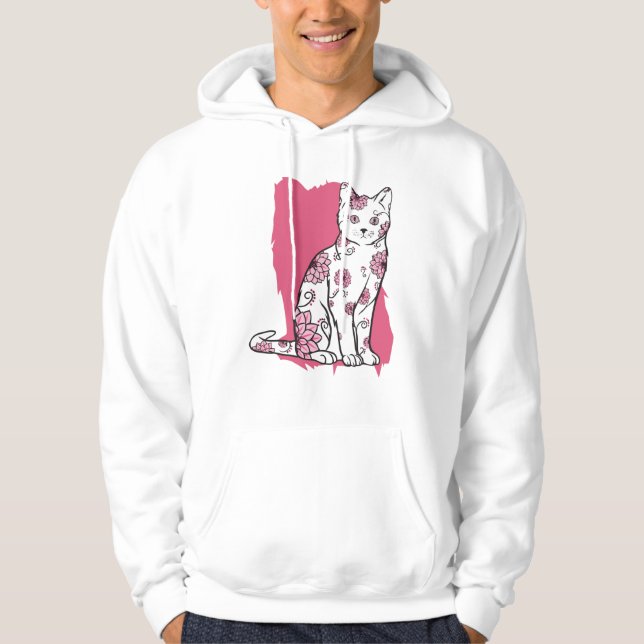Katze mit Blume Hoodie (Vorderseite)