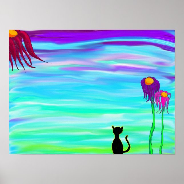 Katze mit Blume Poster (Vorne)