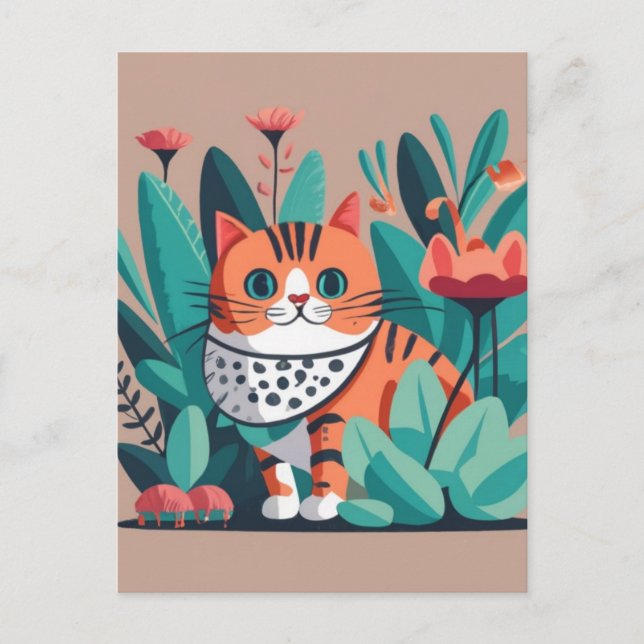 Katze mit Blume Postkarte (Vorderseite)