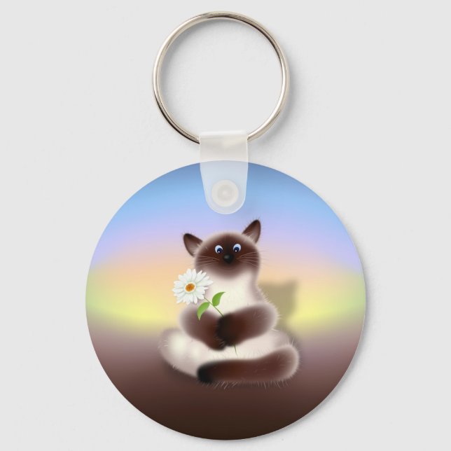 Katze mit Blume Schlüsselanhänger (Vorderseite)