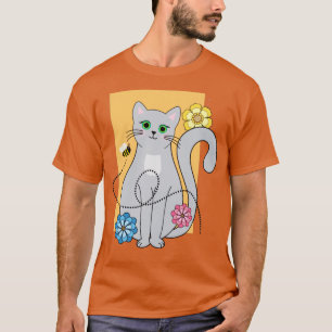 Katze mit Blume und einer Biene T-Shirt