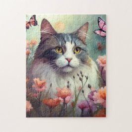 Katze mit Blume und Schmetterlingen Katze 701 Puzzle