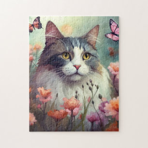 Katze mit Blume und Schmetterlingen Katze 701 Puzzle