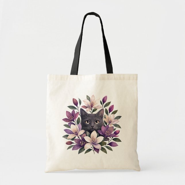 Katze mit Blumen Tragetasche (Vorne)