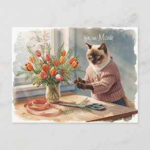 Katze mit Blumen Winter-Weihnachts-Kollektion Feiertagspostkarte