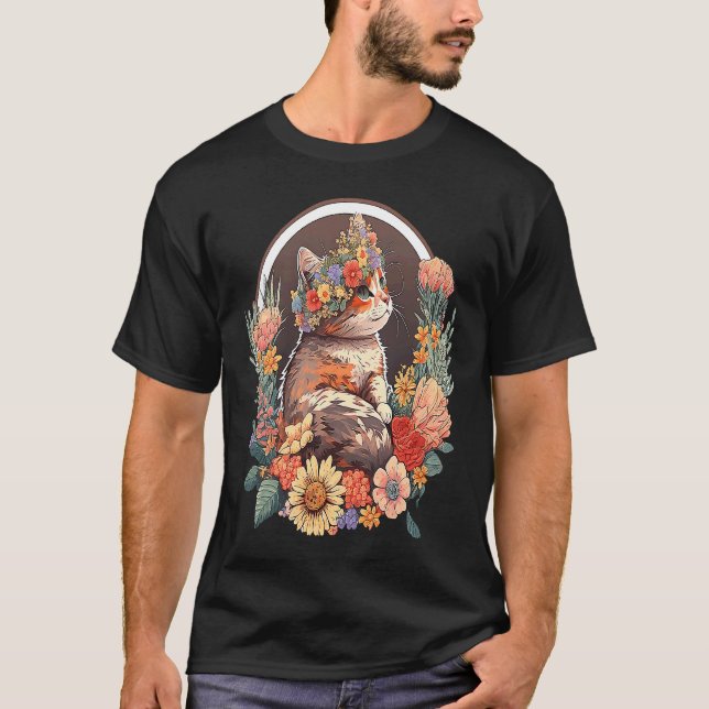 Katze mit Blumenkranz  5 T-Shirt (Vorderseite)
