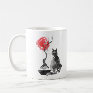 Katze mit Bonsai und Buddha-Zitat Kaffeetasse