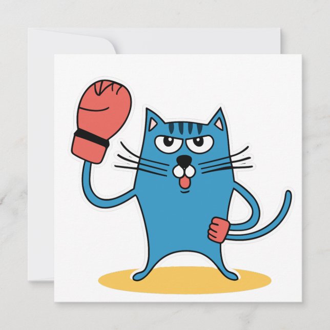 Katze mit Boxhandschuhen Einladung (Vorderseite)