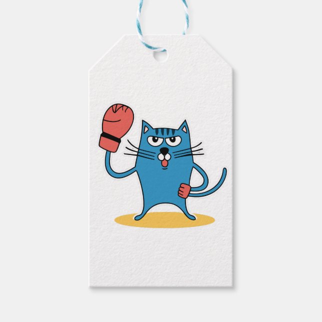 Katze mit Boxhandschuhen Geschenkanhänger (Vorderseite)