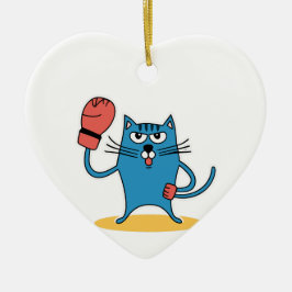 Katze mit Boxhandschuhen Keramik Ornament