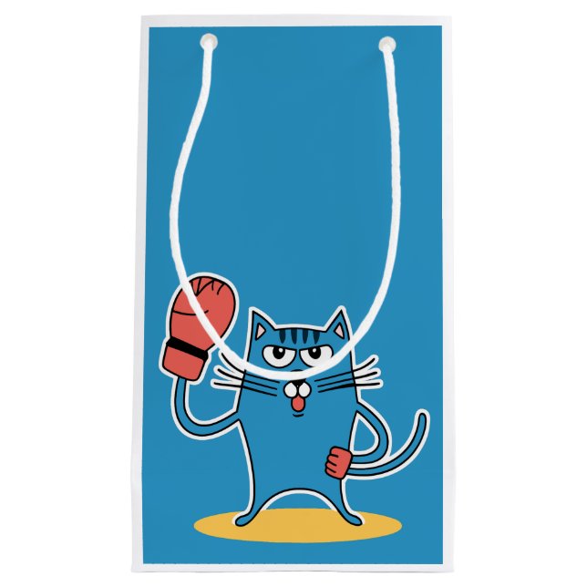 Katze mit Boxhandschuhen Kleine Geschenktüte (Vorderseite)