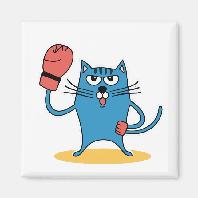 Katze mit Boxhandschuhen Magnet (Vorne)
