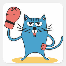 Katze mit Boxhandschuhen Quadratischer Aufkleber