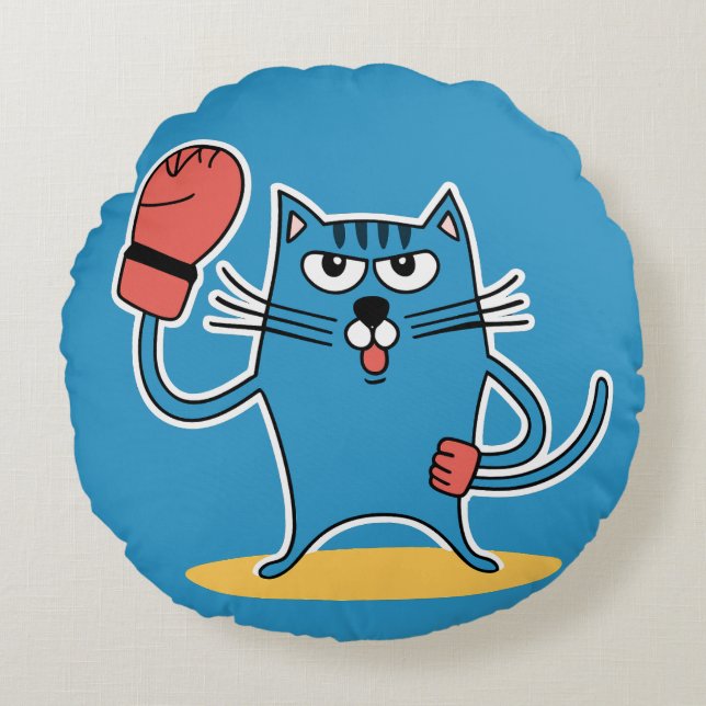 Katze mit Boxhandschuhen Rundes Kissen (Vorderseite)