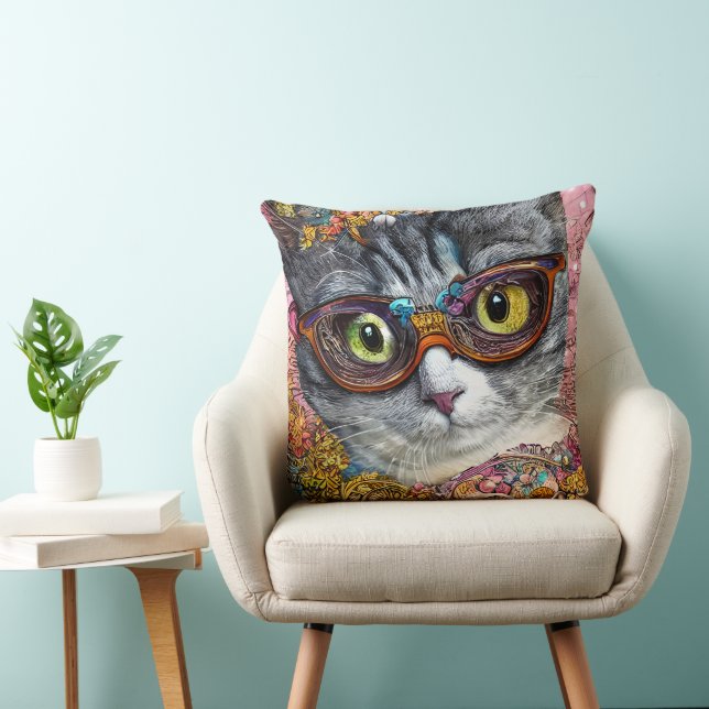 Katze mit Brille Kissen (Stuhl )