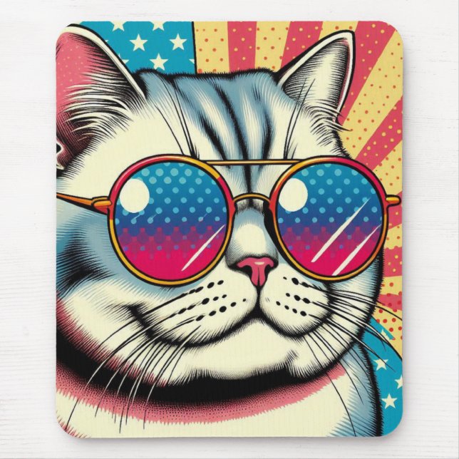Katze mit Brille Mousepad (Vorne)