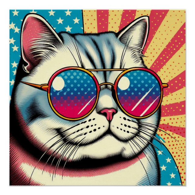 Katze mit Brille Poster (Vorderseite)