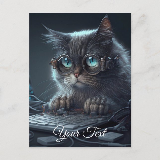 Katze mit Brille. Postkarte (Vorderseite)