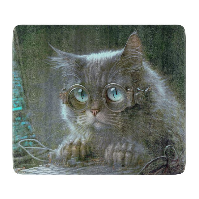 Katze mit Brille. Schneidebrett (Vorderseite)