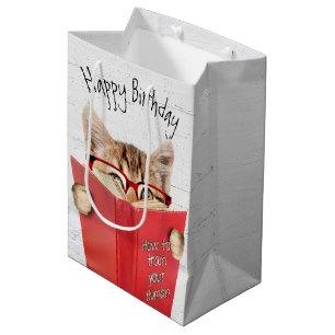 Katze mit Brille und Rotes Buch Geburtstag Mittlere Geschenktüte