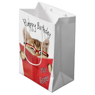 Katze mit Brille und Rotes Buch Geburtstag Mittlere Geschenktüte