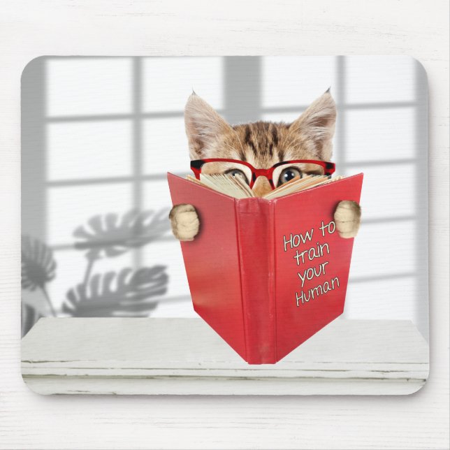 Katze mit Brille und Rotes Buch Mousepad (Vorne)