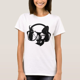 Katze mit Brillen, die Musikkopiergeräte hören T-Shirt