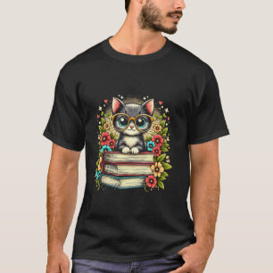 Katze mit Büchern Blume für Niedliches Katzen Buch T-Shirt