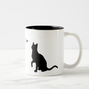 Katze mit Butterfly-Tasse Zweifarbige Tasse