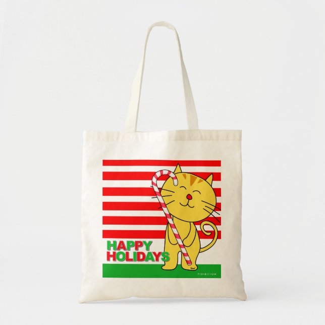Katze mit Candy Cane Holidays Bag 1 Tragetasche (Vorne)