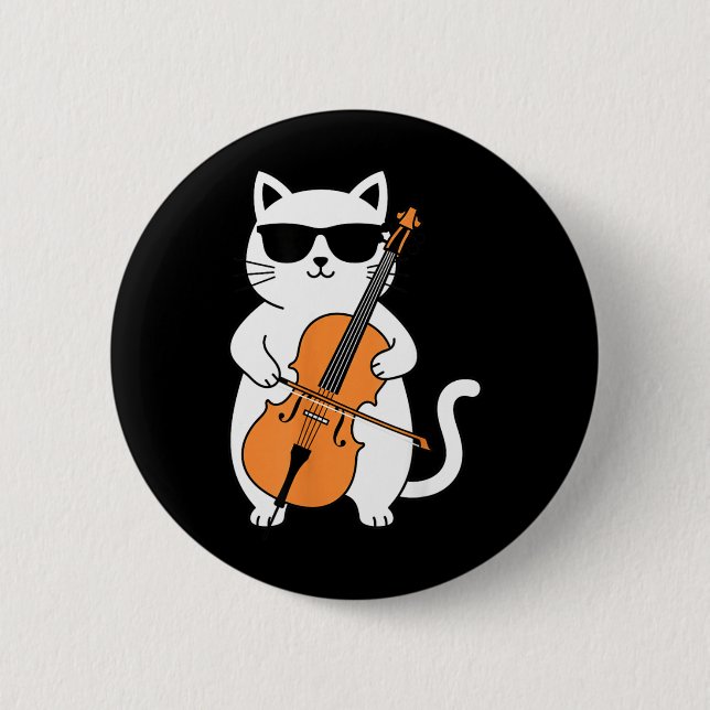 Katze mit Cello spielt Cello Lustiger Katzenmusike Button (Vorderseite)