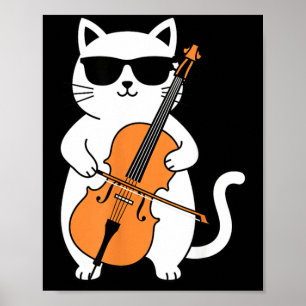 Katze mit Cello spielt Cello Lustiger Katzenmusike Poster