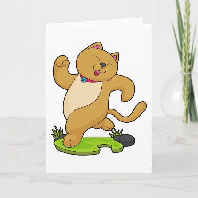 Katze mit Choker beim Laufen Karte (Vorderseite)