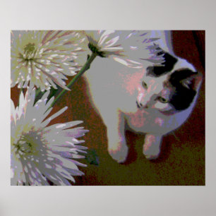 Katze mit Chrysanthemen Kunstdruck Poster