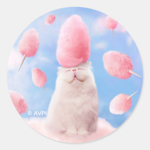 Katze mit Cotton Candy Hair Runder Aufkleber