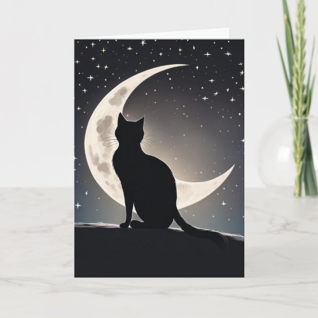Katze mit Crescent Mond denken Sie Karte (Vorderseite)