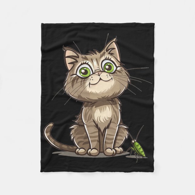 Katze mit Cricket I Süße Katze  Fleecedecke (Vorderseite)