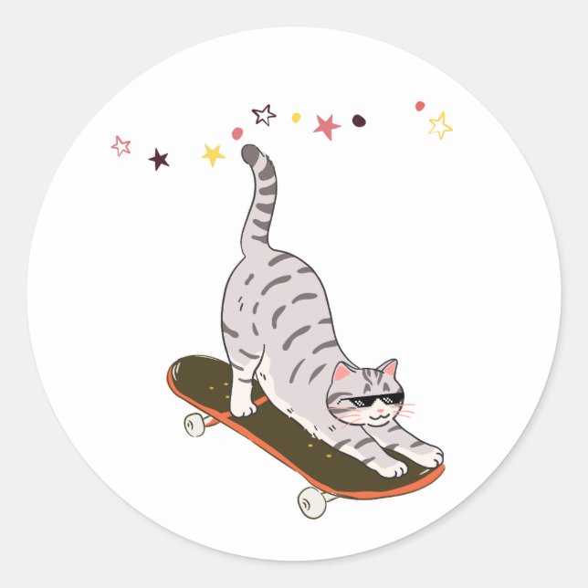Katze mit dem Brett Runder Aufkleber (Vorderseite)