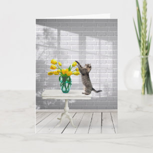 Katze mit der Muttertagskarte Gelbe Tulips Karte