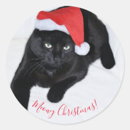 Katze mit der Roten Weihnachtsmannmütze Runder Aufkleber