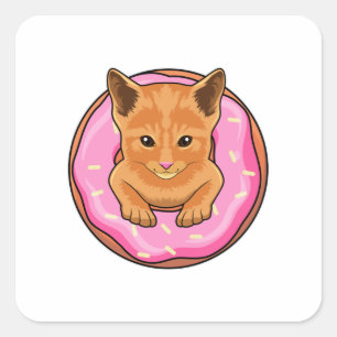 Katze mit Donut Quadratischer Aufkleber